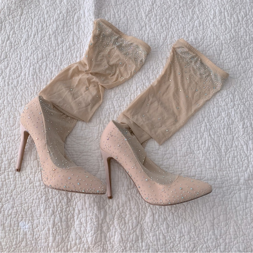 High heel rhinestone knee height mesh size 10